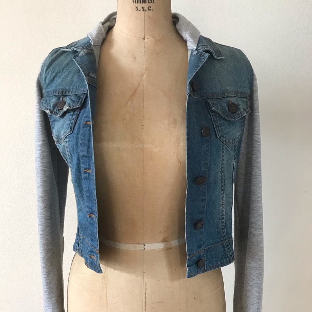 URBAN BDG hooded jean jacket - size XS denim/grey